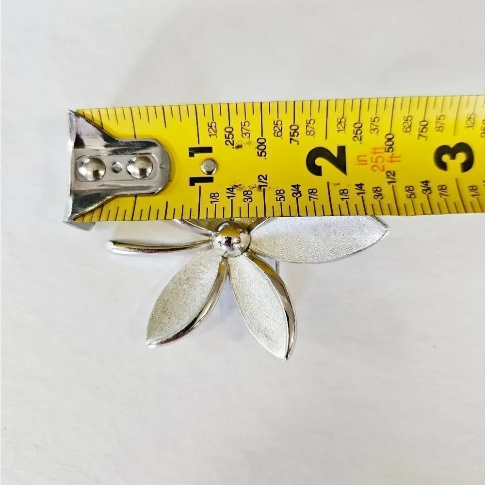 Vintage Crown Trifari Alfred Philippe Brushed Silver Tone Floral Brooch Pin
